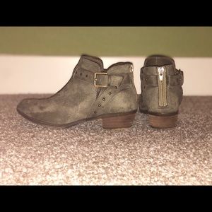 Olive Green Suede Ankle Booties, Size 4M